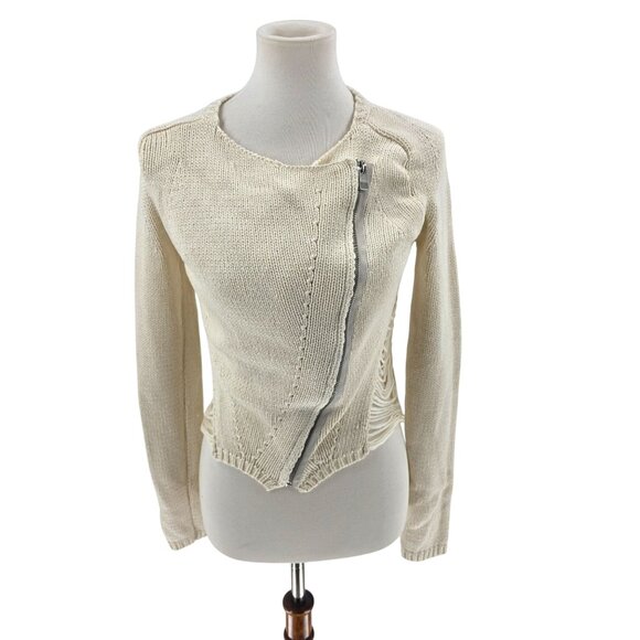 Dakota Collective Womens Ivory Knit Asymmetric Zip Cardigan - Picture 1 of 12